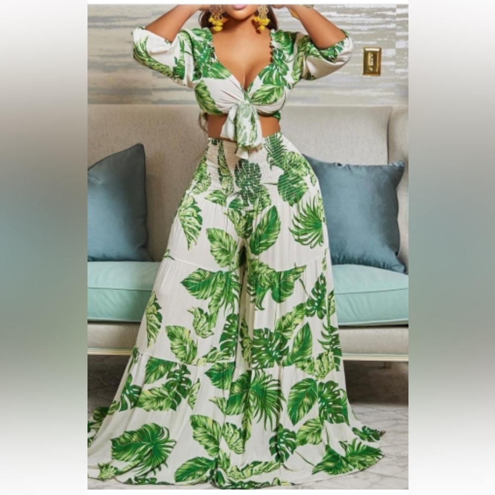 Green Leaf Print Dress